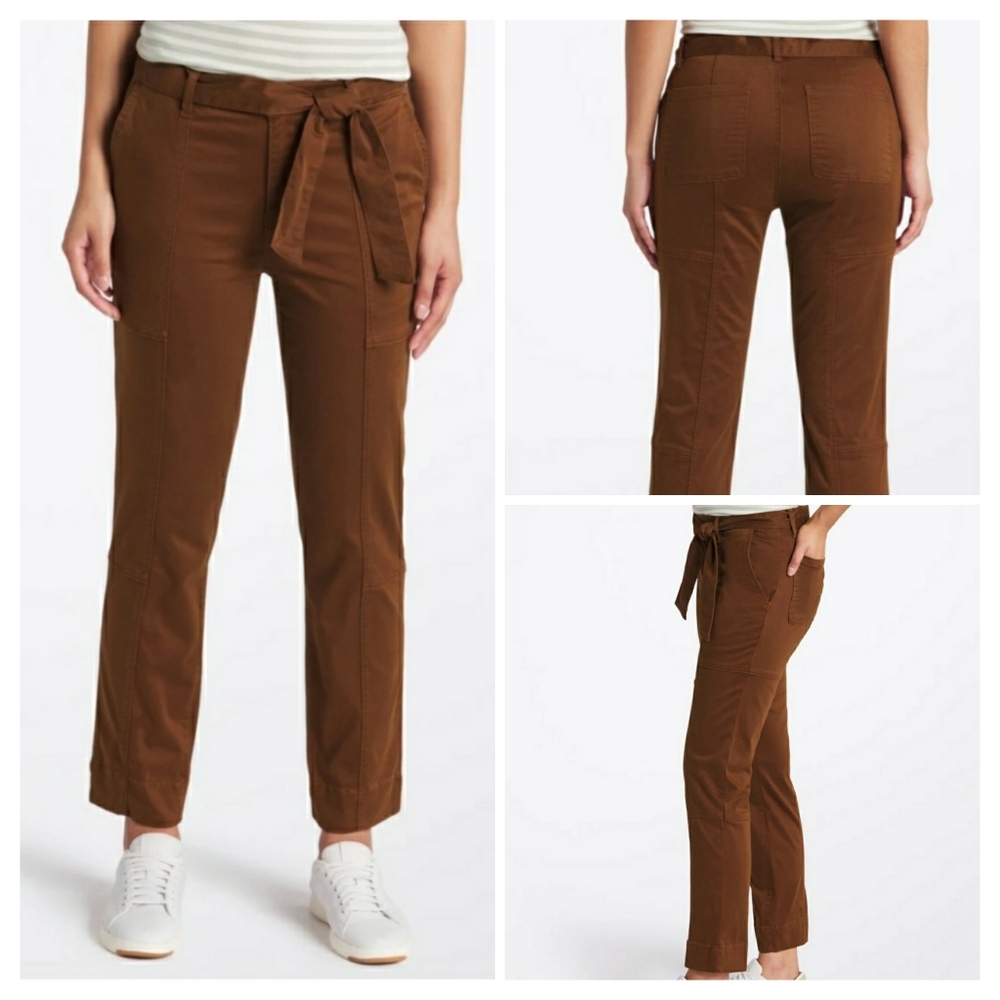 Kut From The Kloth Pants Dark Caramel Reese High Rise Tie Waist Utility Straight